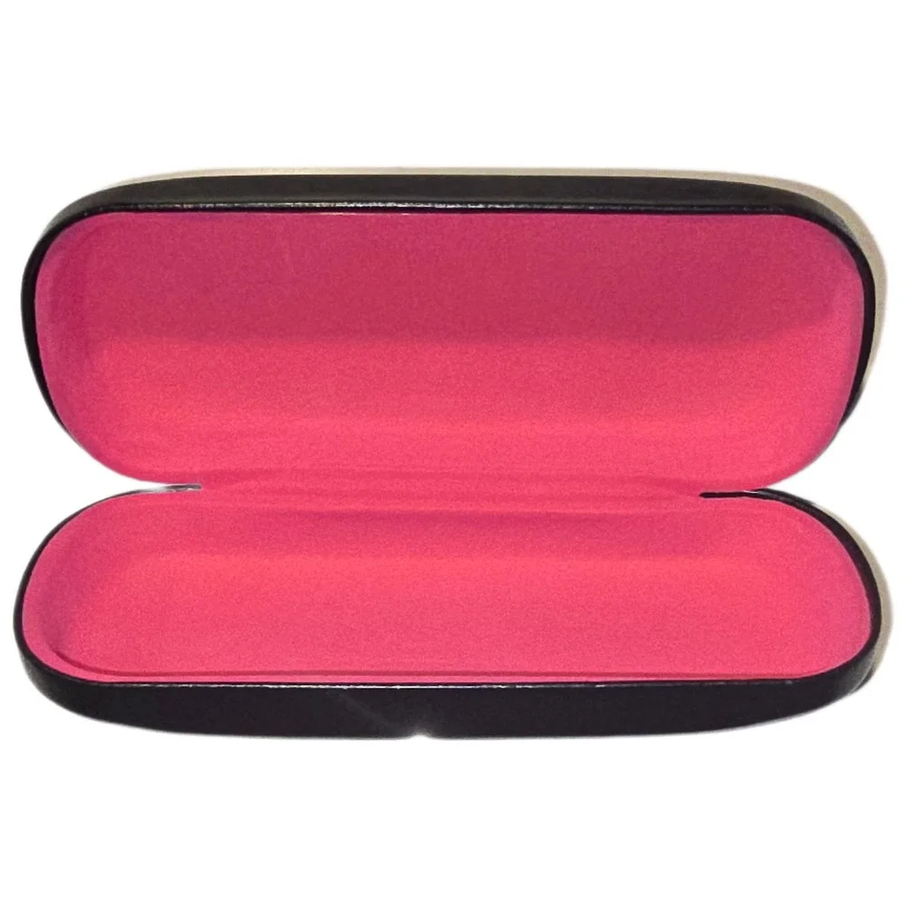 Hard Candy Black Faux Leather‎ Eyeglass Case Hot Pink Velvet Interior Hard Shell